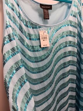 Ashley Stewart Light Blue Sequin Tank Top